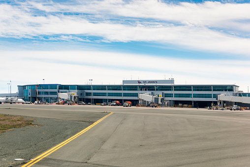 Newfoundland and labrador, Canada - June 5, 2018: St.john's airport terminal in the spring sunshine, Newfoundland Island, Canada.