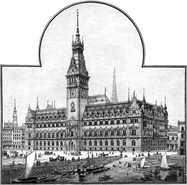 illustrations, cliparts, dessins animés et icônes de conception de la nouvelle mairie à hambourg - built structure germany history 19th century style