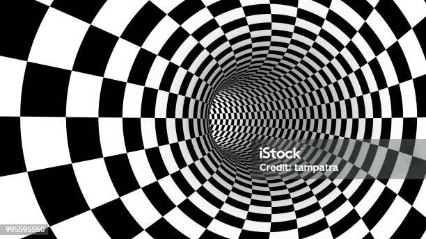 Checker Abstract Speed Motion In Highway Tunnel For Technology Pattern Texture Background Fast Moving Toward The Light 3d Illusion Black And White Illustration Stock Photo - Download Image Now