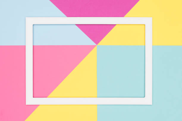istock Abstract geometry pastel colored paper texture flat lay minimalism background. Minimal geometric shapes and lines template with empty picture frame mock up. 995603136