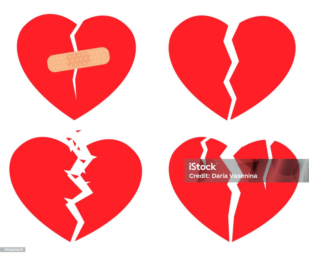 Set of icons Broken heart Set of icons Broken heart in red color on white background. Hurt love symbol. Vector illustration in eps10 format. Broken Heart stock vector