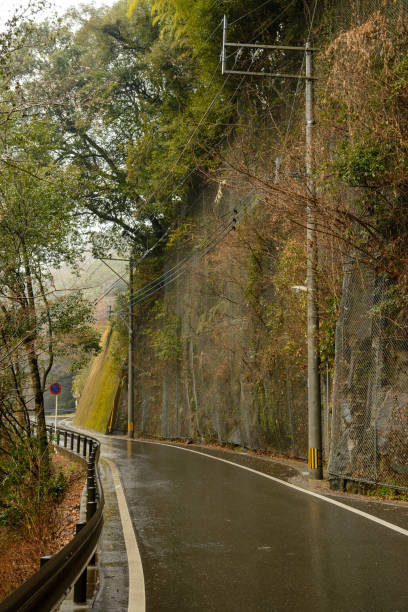 istock Wet cliffside asphalt road, Takachiho, Japan 995613002