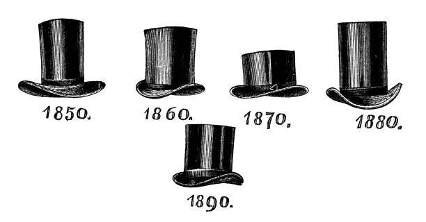 Men's fashion: top hats second half 19th century Illustration from 19th century hat illustrations stock illustrations