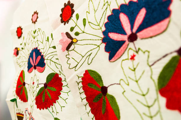 istock Balkans folk embroidery fabric detail 995624952