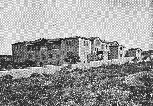 Hansen House leprosy hospital in Jerusalem, Israel. Vintage halftone photo etching circa late 19th century.