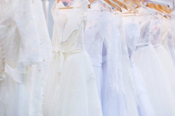 istock Beautiful white wedding dresses. 995628468