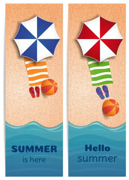 Vector illustration of Summer travel banners set with sea or ocean