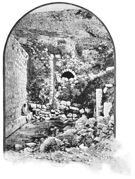 Pool of Siloam in Jerusalem, Israel - Ottoman Empire The Pool of Siloam in Jerusalem, Israel. Vintage halftone etching circa late 19th century. pool of siloam stock illustrations