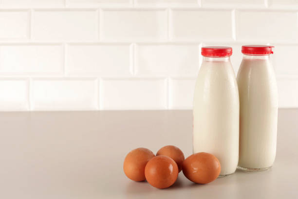 milk eggs and meat with vegetables
