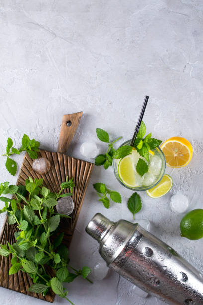 istock Ingredients for Mojito Cocktails or other drinks on a gray concrete background 995671452