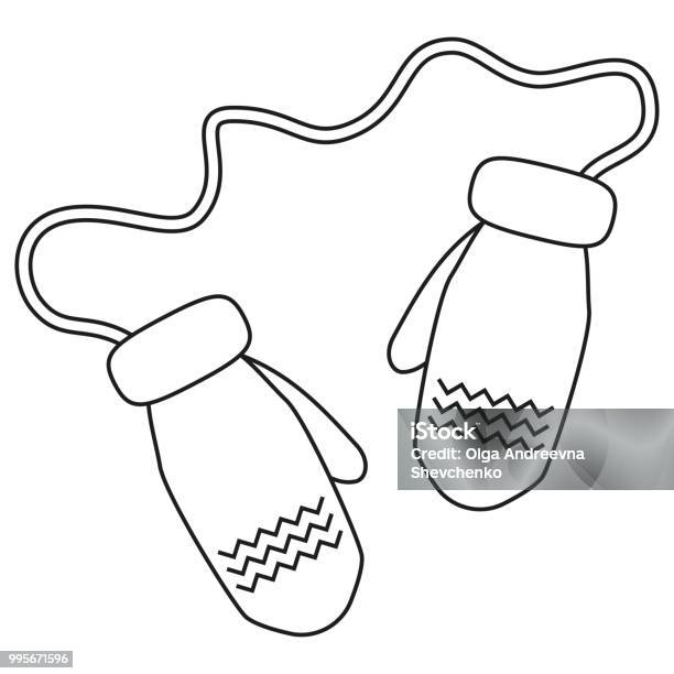 Line Art Black And White 2 Connected Winter Gloves Stock Illustration - Download Image Now - 2019, Art, Black Color