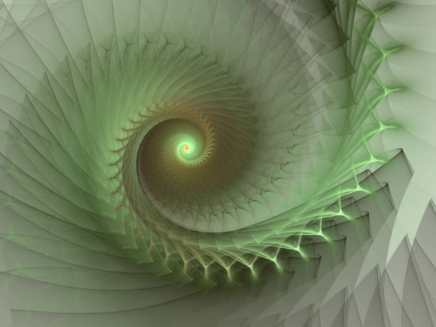 istock Green Spiral digital art. An abstract computer generated modern spiral fractal element. Pattern for creative art design. Abstract form and colors. 995684538