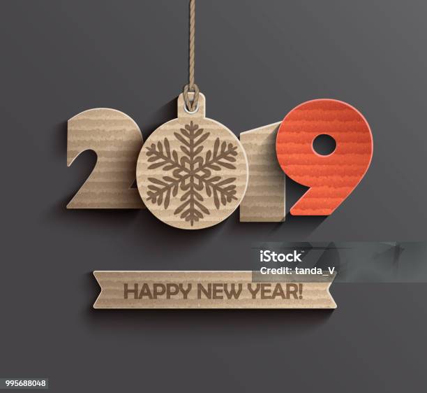 Ilustración de Feliz Año Nuevo 2019 Papel Y Moderno y más Vectores Libres de Derechos de 2019 - 2019, Acontecimiento anual, Arte