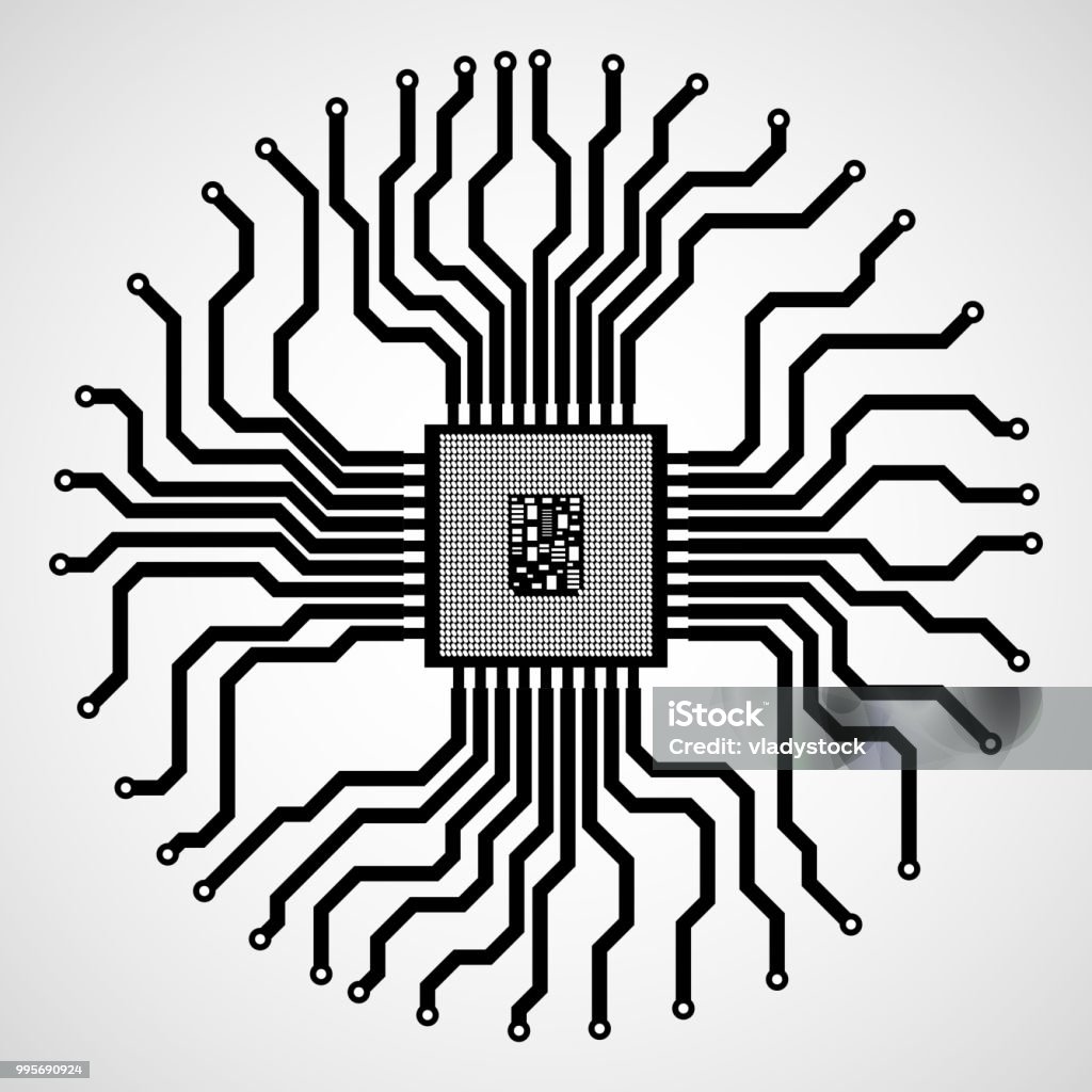 Cpu Microprocessor Microchip Circuit Board Stock Illustration ...