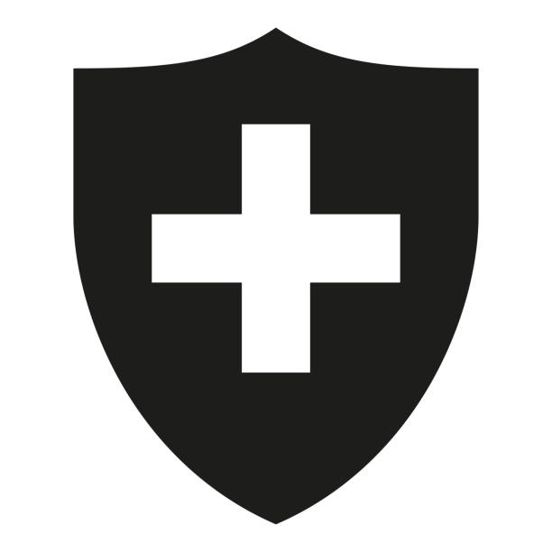 черный белый щит с крестом силуэт - immune defence stock illustrations