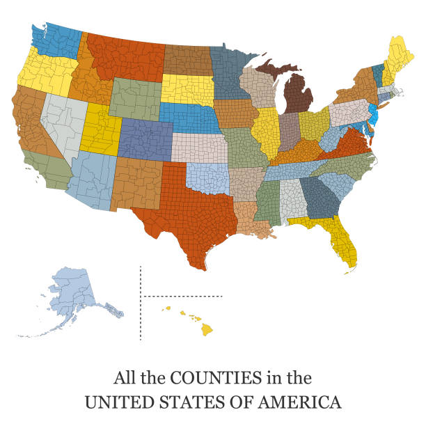 illustrazioni stock, clip art, cartoni animati e icone di tendenza di mappa di tutte le contee degli stati uniti d'america - county