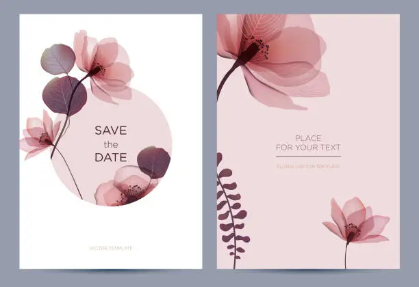 Vector illustration of Wedding invitation in the botanical style.