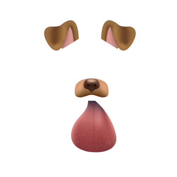 ilustrações de stock, clip art, desenhos animados e ícones de dog face mask for video chat isolated on white background. animal character ears and nose. 3d filter effect for selfie photo decoration. brown dog elements. - animal tongue