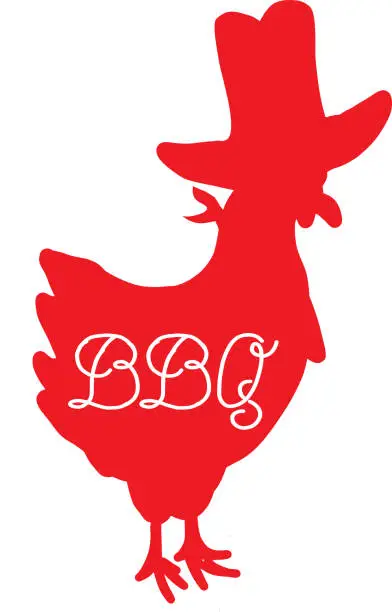 Vector illustration of Barbecue chicken livestock with cowboy hat and bandana