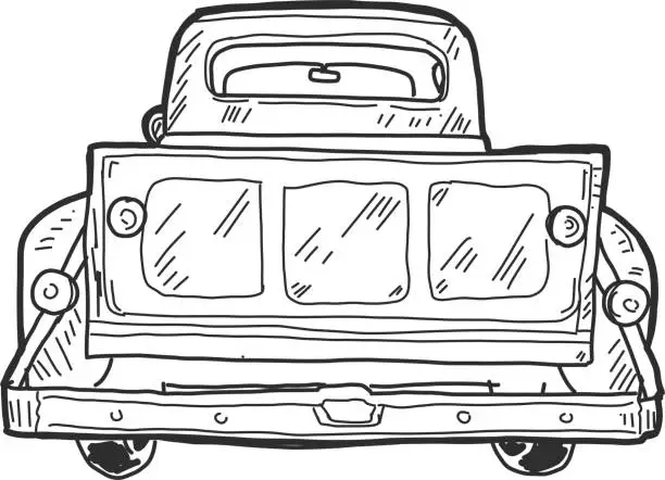Vector illustration of Old fashioned pick up truck tailgate with watercolor texture