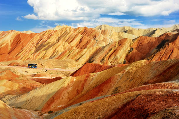 beautiful scenery of Danxia landform  in the National Geopark  of Zhangye, Gansu, China. beautiful scenery of Danxia landform  in the National Geopark  of Zhangye, Gansu, China. danxia landform stock pictures, royalty-free photos & images