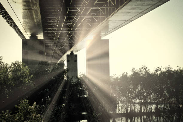 Sunset Time Under The Bridge Vintage Photo With Copyspace