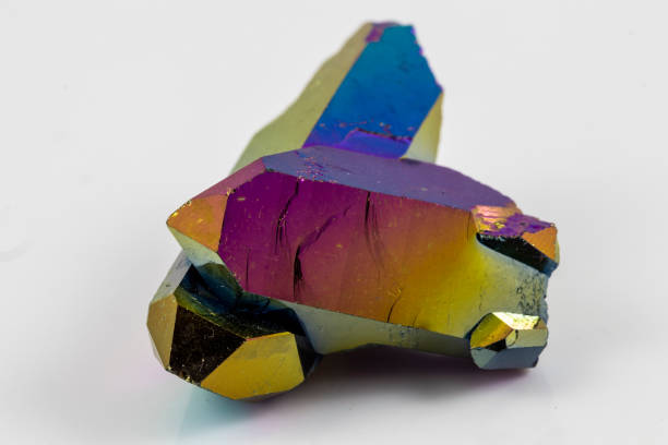 Beautiful Rainbow Titanium Aura Crystal Piece on a White Background