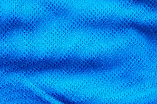 blue fabric sport clothing football jersey with air mesh texture background - quiet time imagens e fotografias de stock