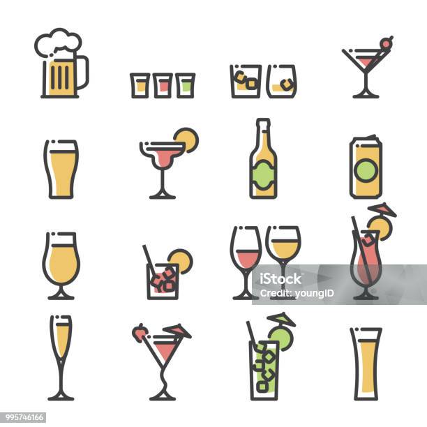 Alcoholic Drinks Line Art Icons Stock Illustration - Download Image Now - Icon, Alcohol - Drink, Beer - Alcohol