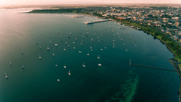 Aerial View of Geelong City and Waterfront Aerial View of Geelong City and Waterfront Victoria Bay stock pictures, royalty-free photos & images