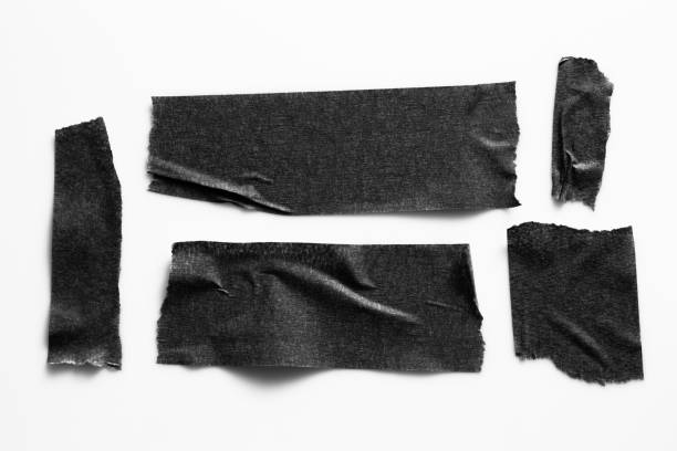 istock Set of black tapes on white background. Torn horizontal and different size black sticky tape, adhesive pieces. 995790568