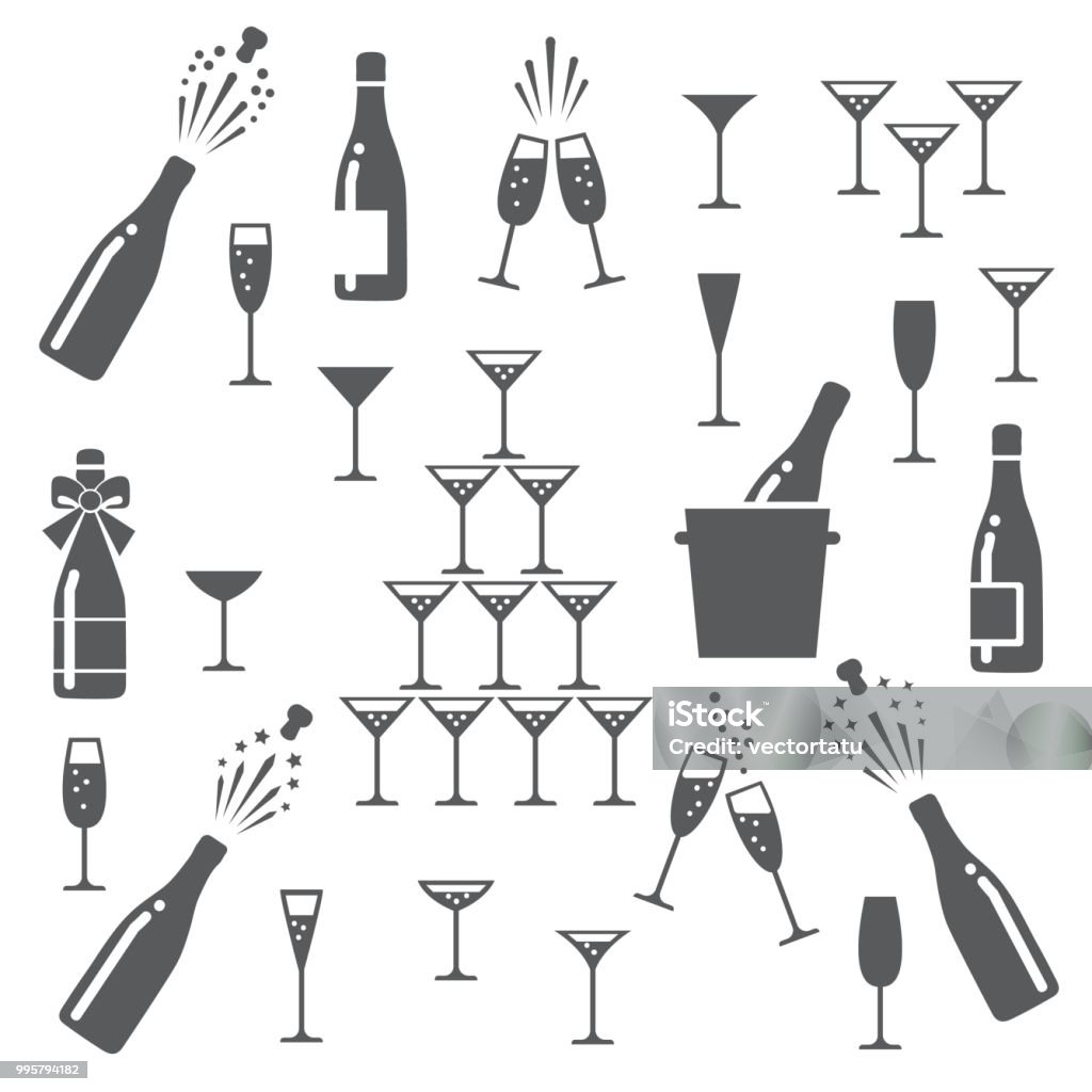 Ensemble d’icônes Champagne - clipart vectoriel de Champagne libre de droits