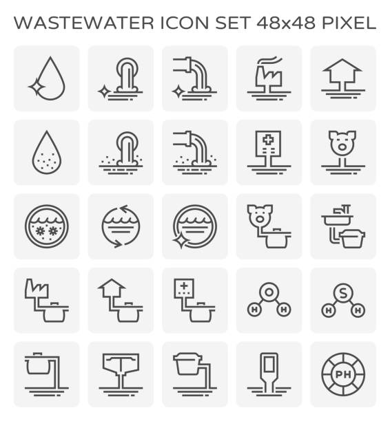wastewater icon set Wastewater and water treatment icon set, 48x48 perfect pixel and editable stroke. sewage stock illustrations
