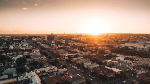 Aerial View of Cityscape at Sunset