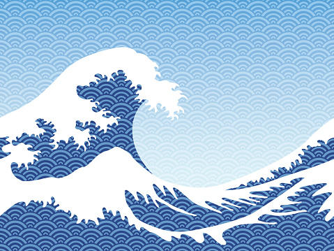 Japanese style seamless great wave in a vintage style, vector illustration. Horizontally repeatable.