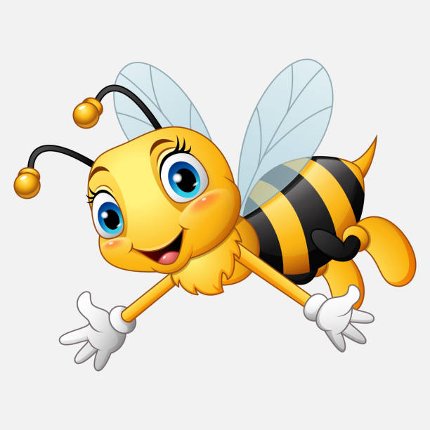 만화 행복 한 비 손 흔들며 - small bee stock illustrations