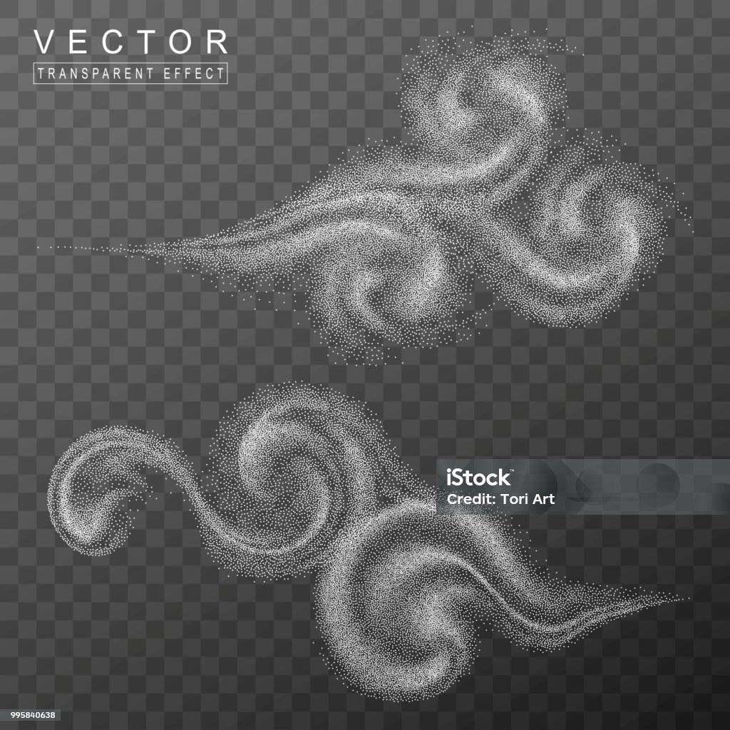 Abstract blizzard, snow storm and whirlwind. Dynamic 3d elements Abstract blizzard, snow storm and whirlwind. Dynamic 3d elements. White cloud of dots. The effect of smoke, spray and mist on transparent background Wind stock vector
