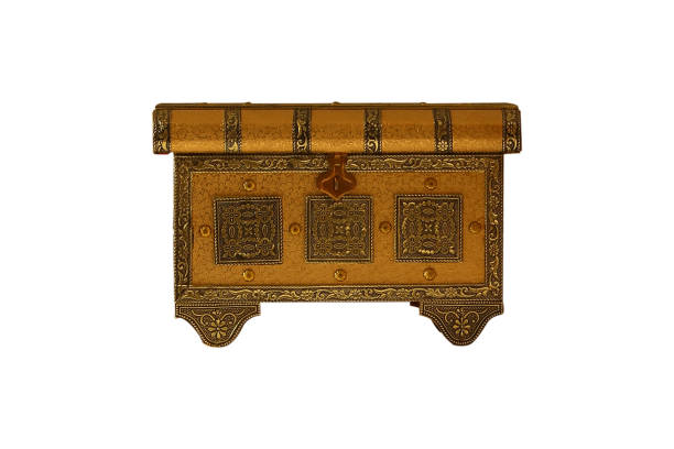 istock Old gold plated box isolated on white background. 995858628