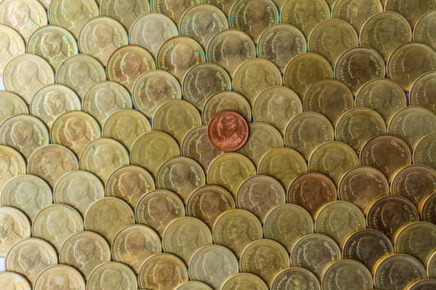 istock Gold coins placed in full background - Thai Baht 995861934