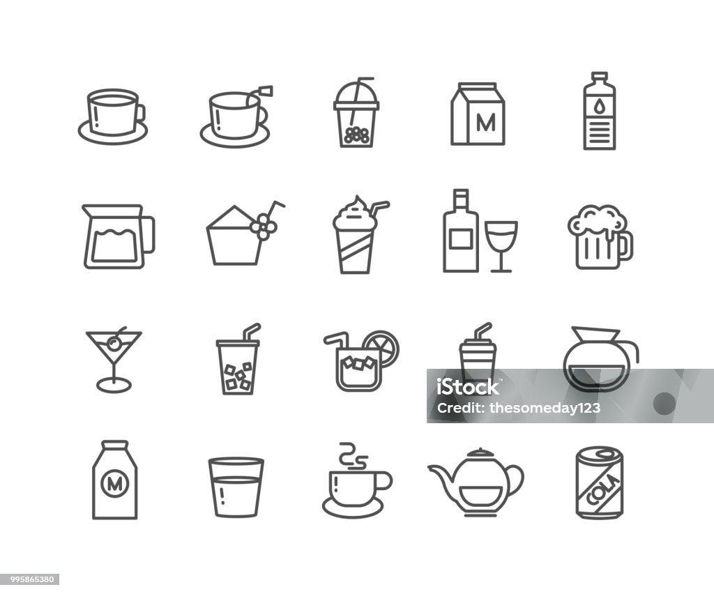 Simple Set of Beverage vector thin line icons Simple Set of Beverage vector thin line icons, Editable Stroke linear symbols. Bubble Tea stock vector