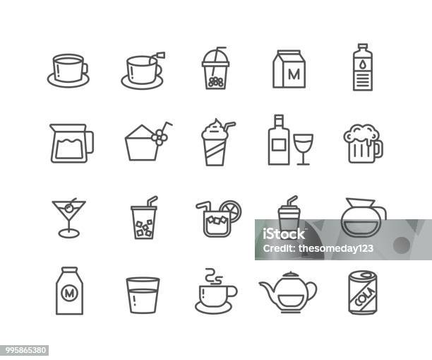 Simple Set Of Beverage Vector Thin Line Icons Stock Illustration - Download Image Now - Bubble Tea, Alcohol - Drink, Beer - Alcohol