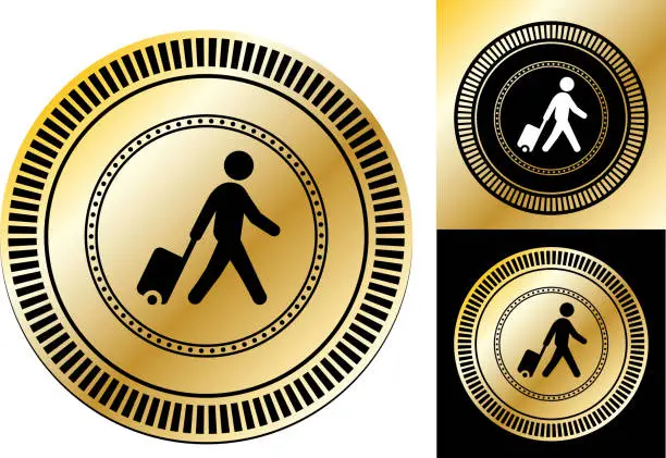 Vector illustration of Man walking with Suitcase Icon