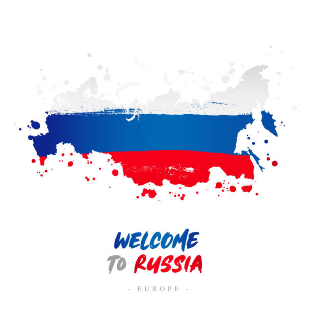 Welcome to Russia. Europe. Flag and map Welcome to Russia. Europe. Flag and map of the country of Russia from brush strokes."nLettering. Vector illustration on white background."n siberian flag stock illustrations