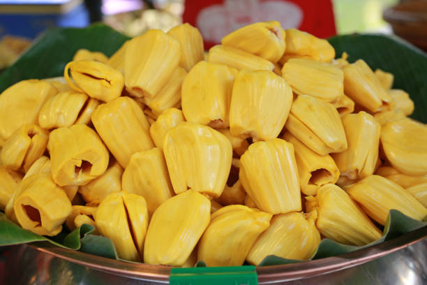 istock Flesh yellow jackfruit in tray at market thailand. 995875980