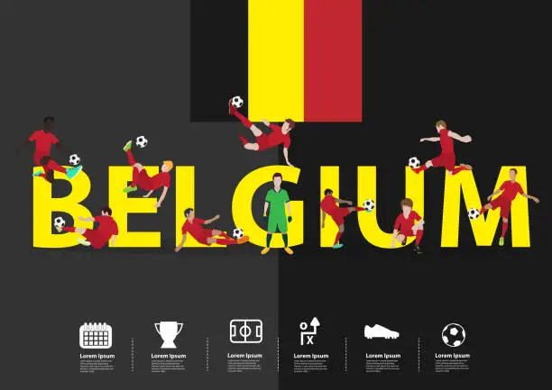 Vector illustration of Soccer players in action on Belgium text, Vector illustration layout template design
