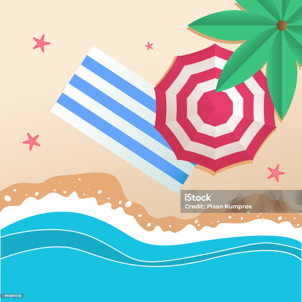 Summer Beach Umbrella Beach Mat Background Vector Hình Ảnh Hình ...