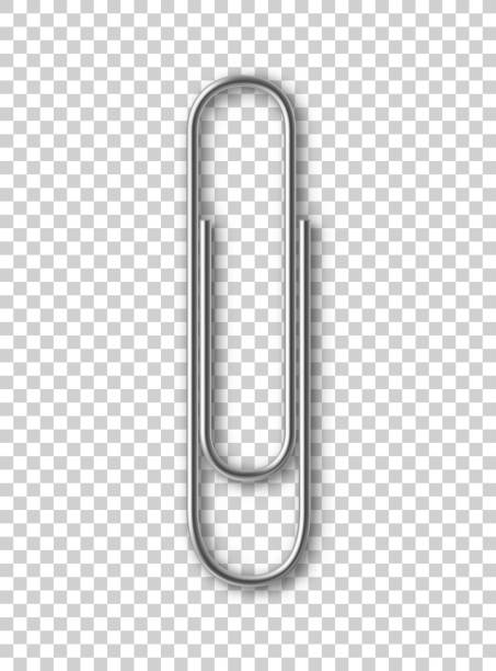 Metal paper clip isolated object Metal paper clip isolated object on transparent background. Realistic stationery vector element. Device for binding sheets of paper together. Mockup paper clip attachment. Documents organization paper clip stock illustrations