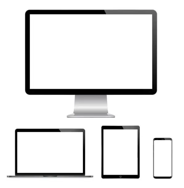 Vector illustration of High quality illustration set of modern computer monitor, laptop, digital tablet and mobile phone with blank screen