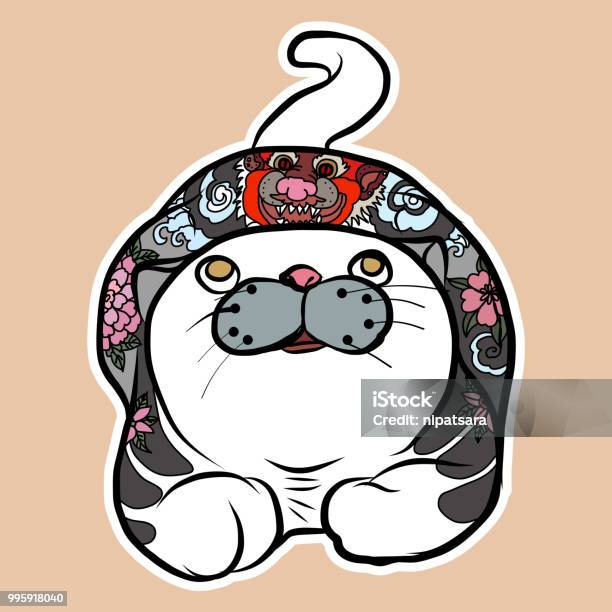 Traditional Cat With Tattoo Ideajapanese Cat Yakusa With Painting Dragon Tattoo Stock Illustration - Download Image Now