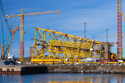 Huge oil production platform is under construction. Verdal, Norway